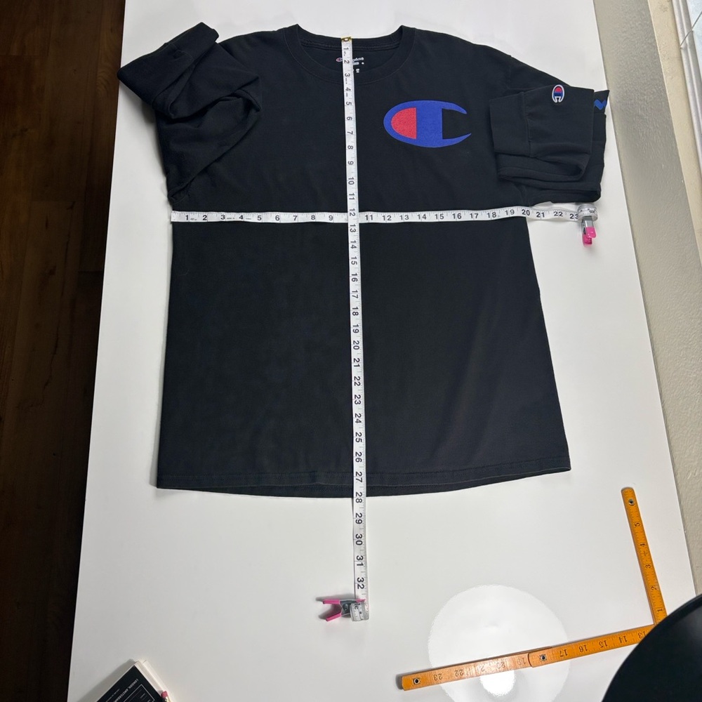 Champion Black Long Sleeve Tee with Blue and Red Logo - Picture 2 of 6